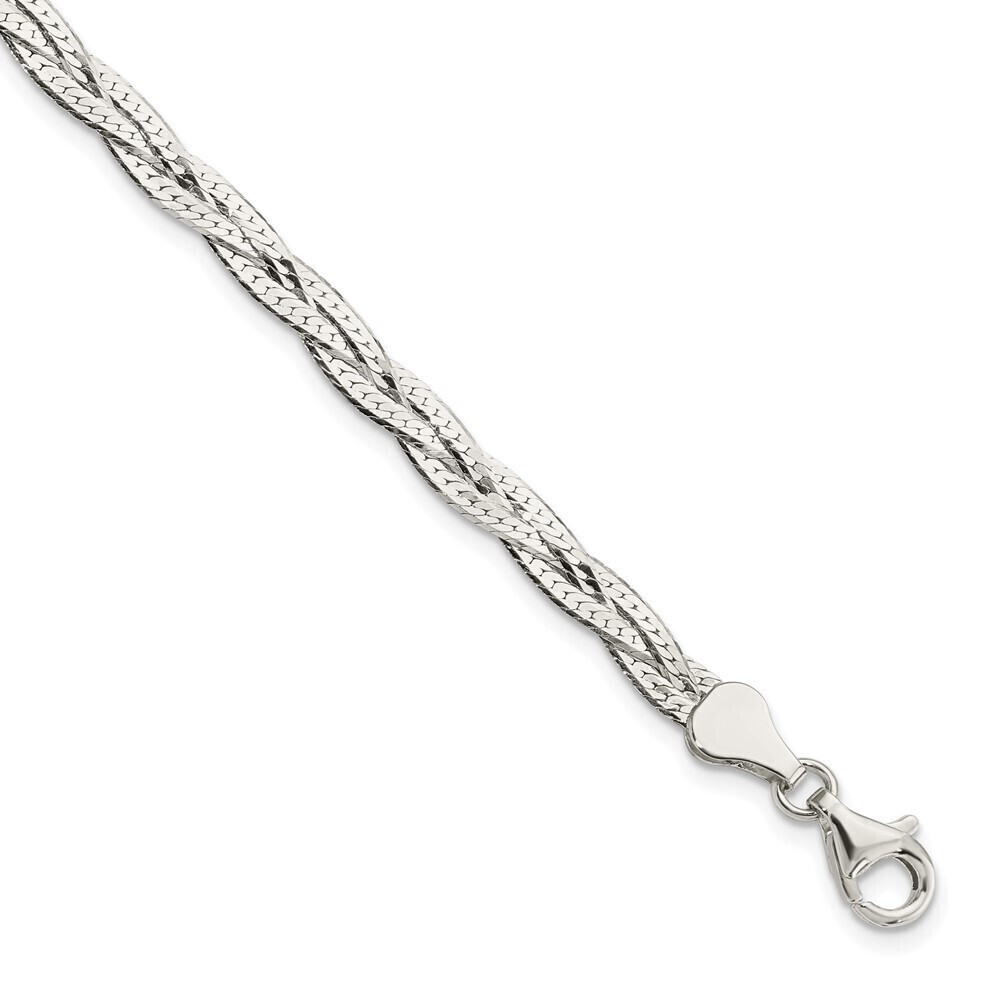 Kazi Luxury Sterling Silver Polished 3-strd Braided 7in w/1in ext. Bracelet